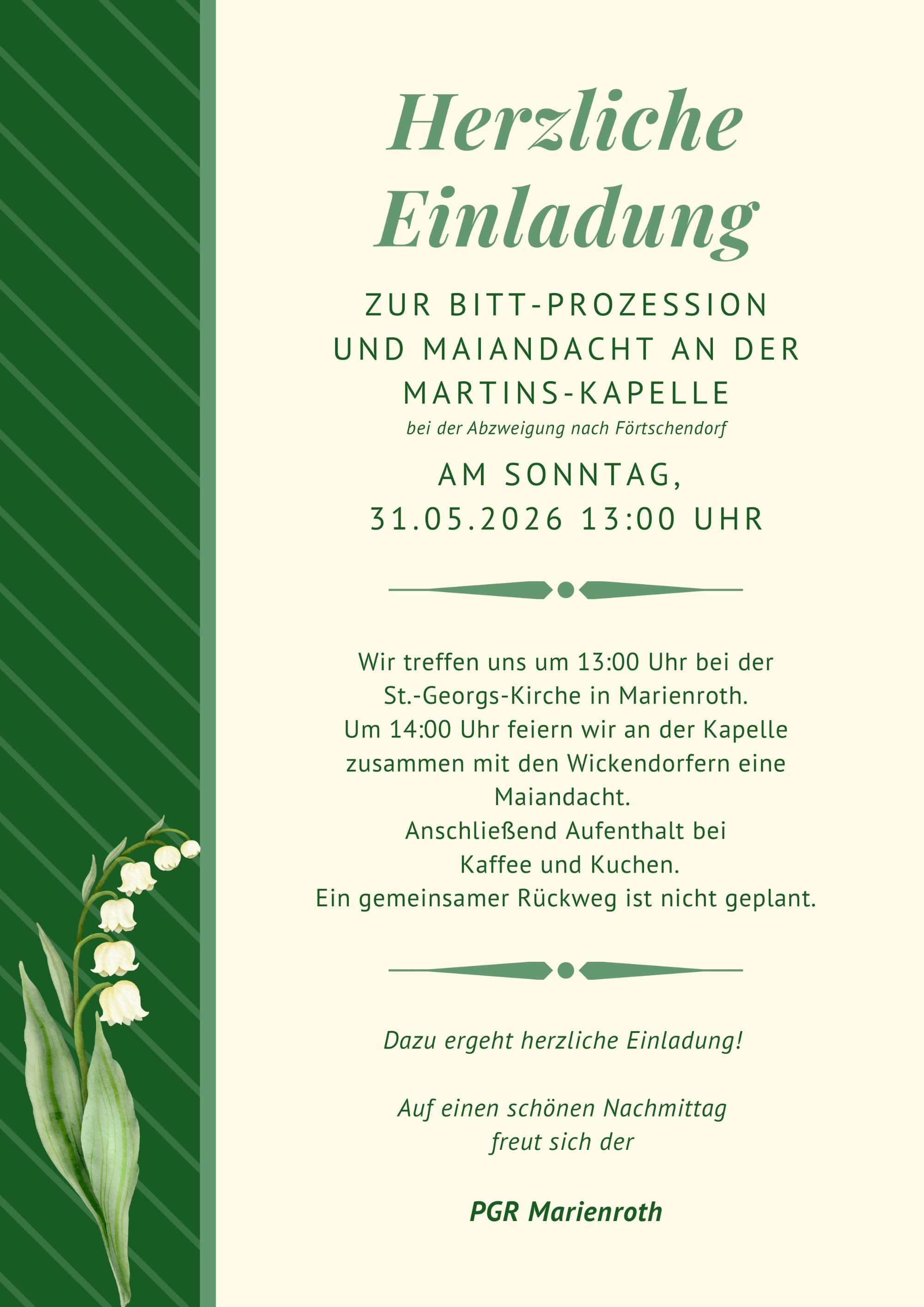 Flyer zur Bitt-Prozession von Marienroth nach Wickendorf mit Maiandacht