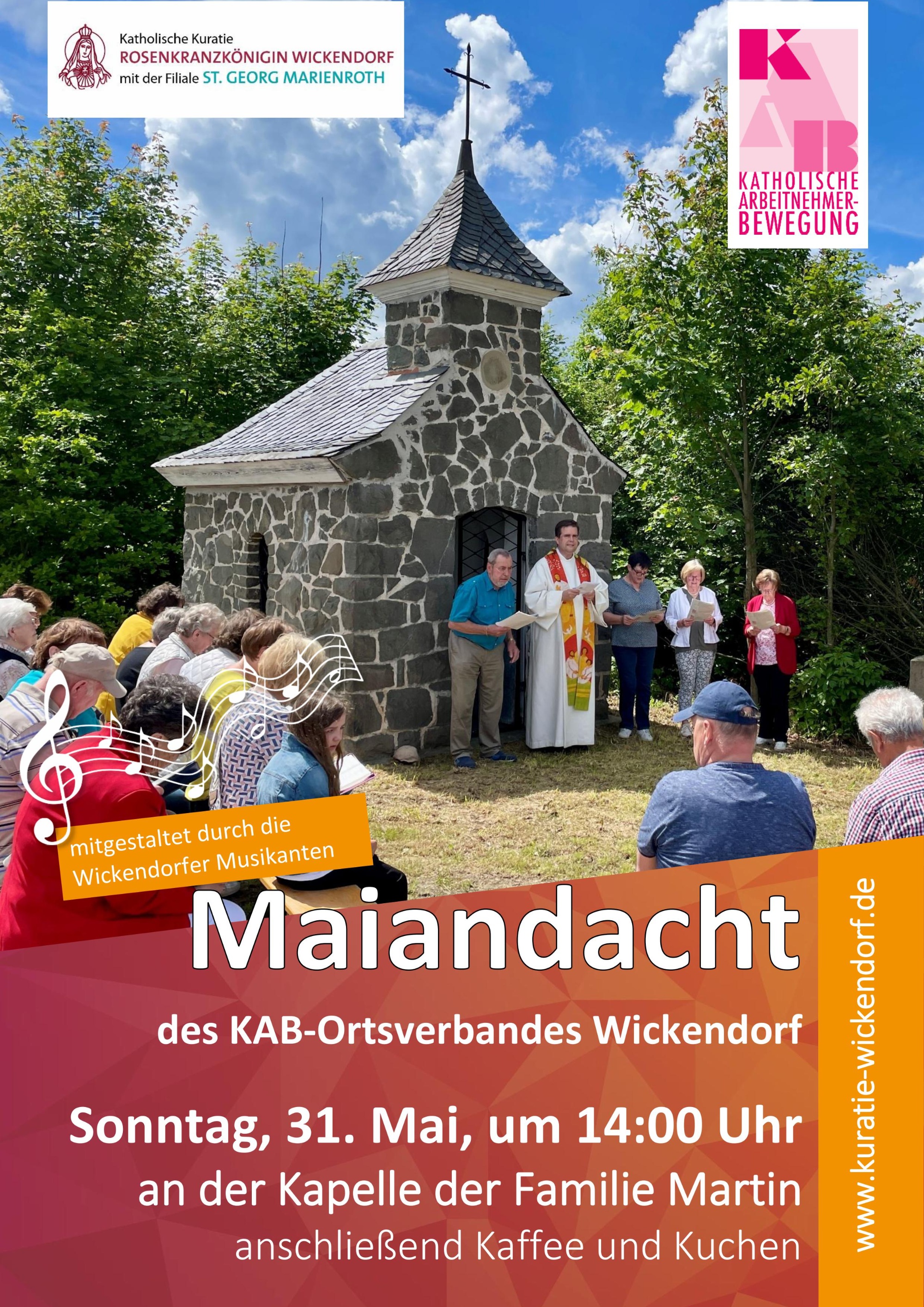 Plakat zur Maiandacht der KAB Wickendorf am 31.05.2026
