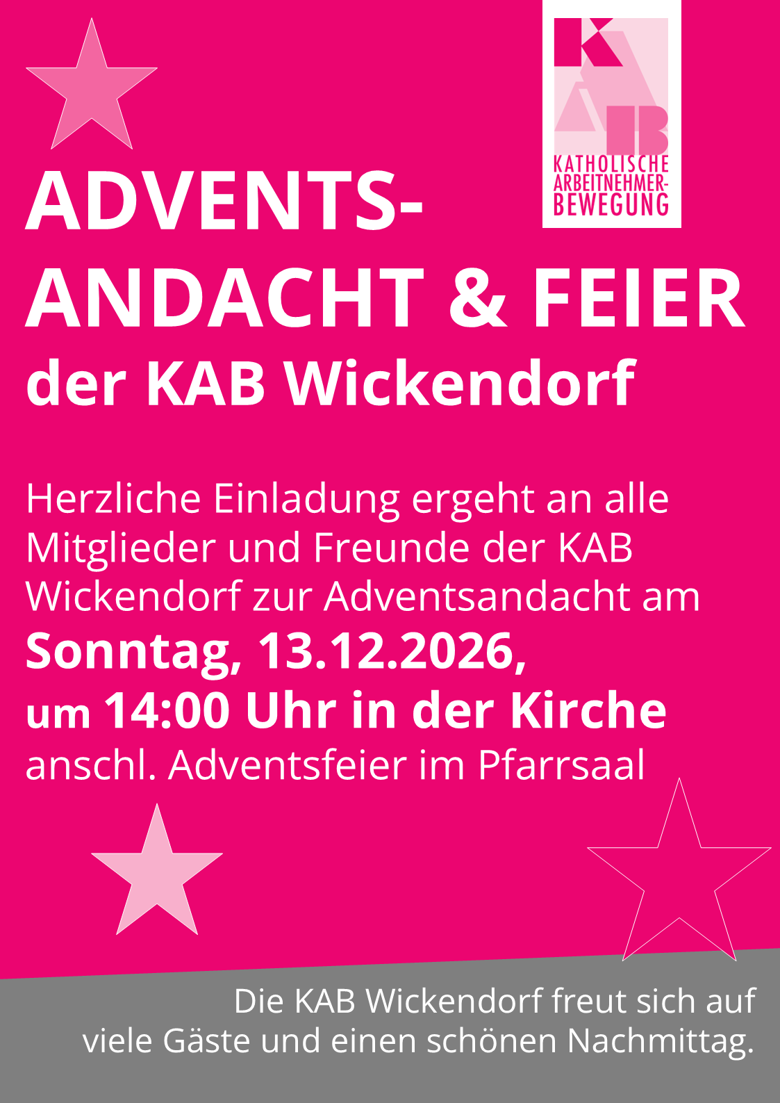 Einladung zur Adventsfeier der KAB Wickendorf am 13.12.2026